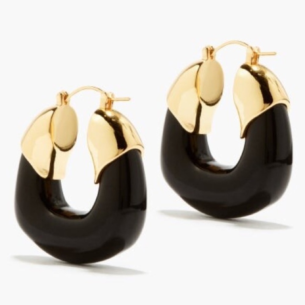 NWT Authentic Lizzie Fortunato Women's Blue Gold Organic Hoop Earrings - Picture 8 of 12